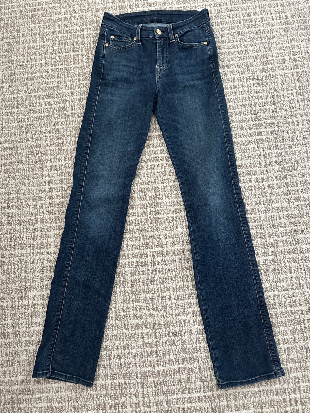 7 For All Mankind Kimmie Straigth Dark Wash Girls Jeans, Sz Waist: 26" Len: 32"